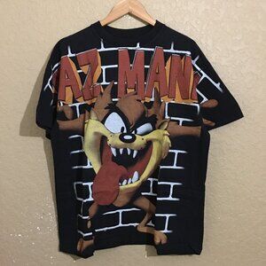 Taz Mania Tasmanian Devil Wanted Who let the Taz Out All Over Print T-Shirt XL